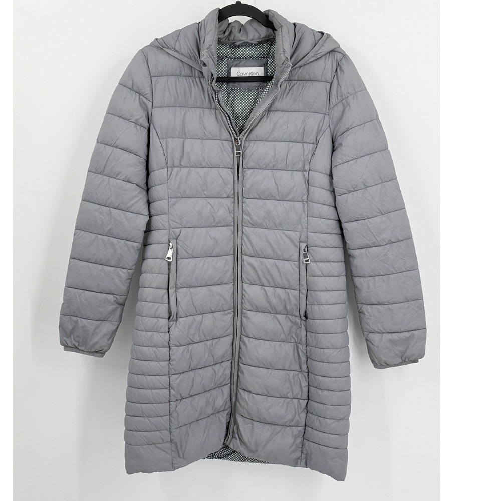 Calvin Klein Packable Puffer Coat Womens sz M Hooded Winter Jacket mid long